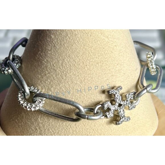 NEW!! Beautiful Tory Burch Silver and Crystal Pave Roxanne Bracelet - Picture 4 of 7